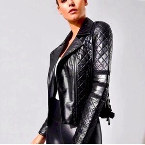 Blanc Noir Quilted Black Leather Jacket, Small
